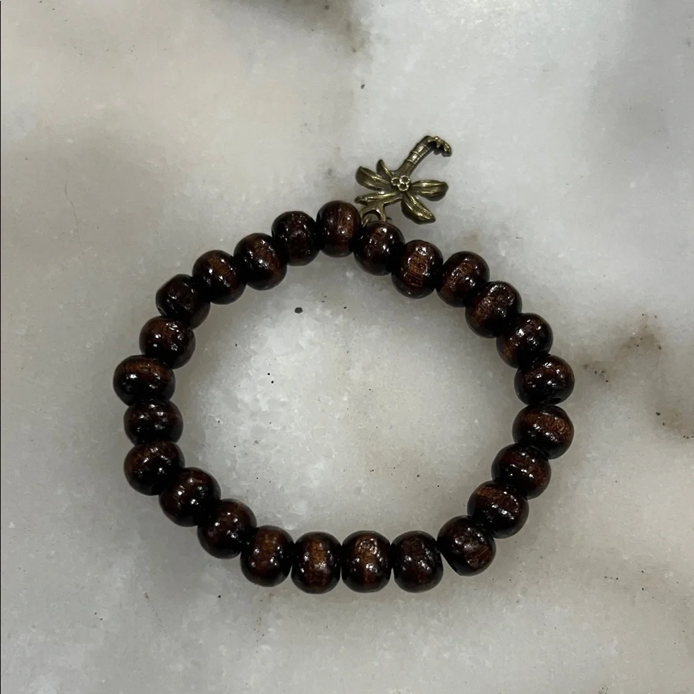 Brown Beaded Bracelet with Palm Tree Charm